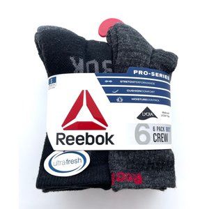 Reebok Boys Black Crew Socks SMALL Shoe size 4-8 Pro Series 6 pk